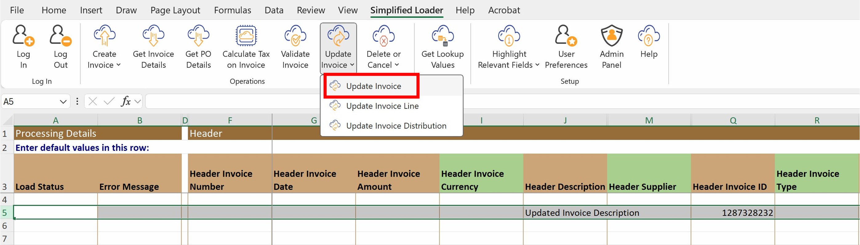 Simplified Loader - Update Transaction Operation